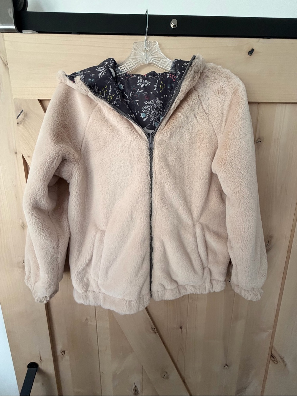 Kids Peek Reversible Floral Print/Faux Fur Hooded Jacket - Picture 3 of 5
